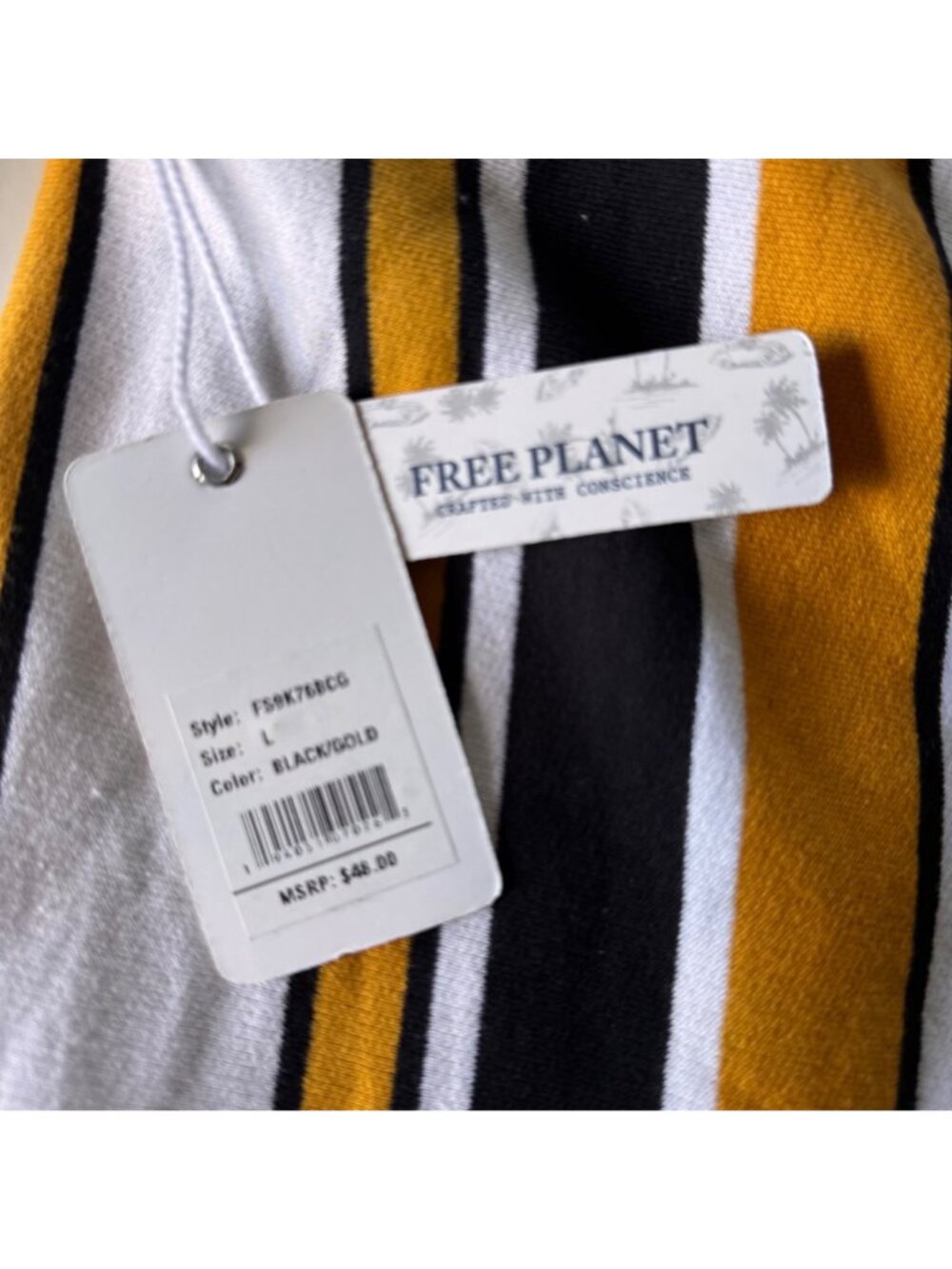 Free Planet Mens Striped Lounge Shorts Black & Gold Knit Large Cotton Blend New - Picture 2 of 15